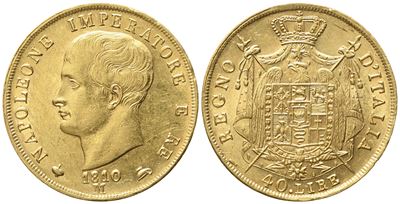 Milano. Regno D'italia. Napoleone i (1805 - 1814). 40 Lire 1810. Puntali Aguzzi. Au (12,94 G; 26,...