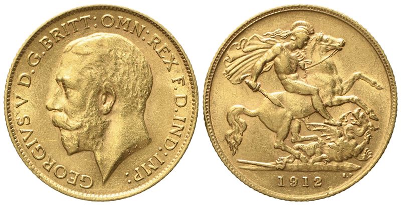Inghilterra. Giorgio V (1910 - 1936). Mezza Sterlina 1912. Au 917 (3,98 G; 18,9 MM)