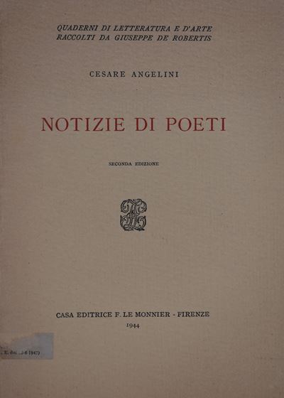 Angelini, Cesare. Notizie di Poeti. 1944.