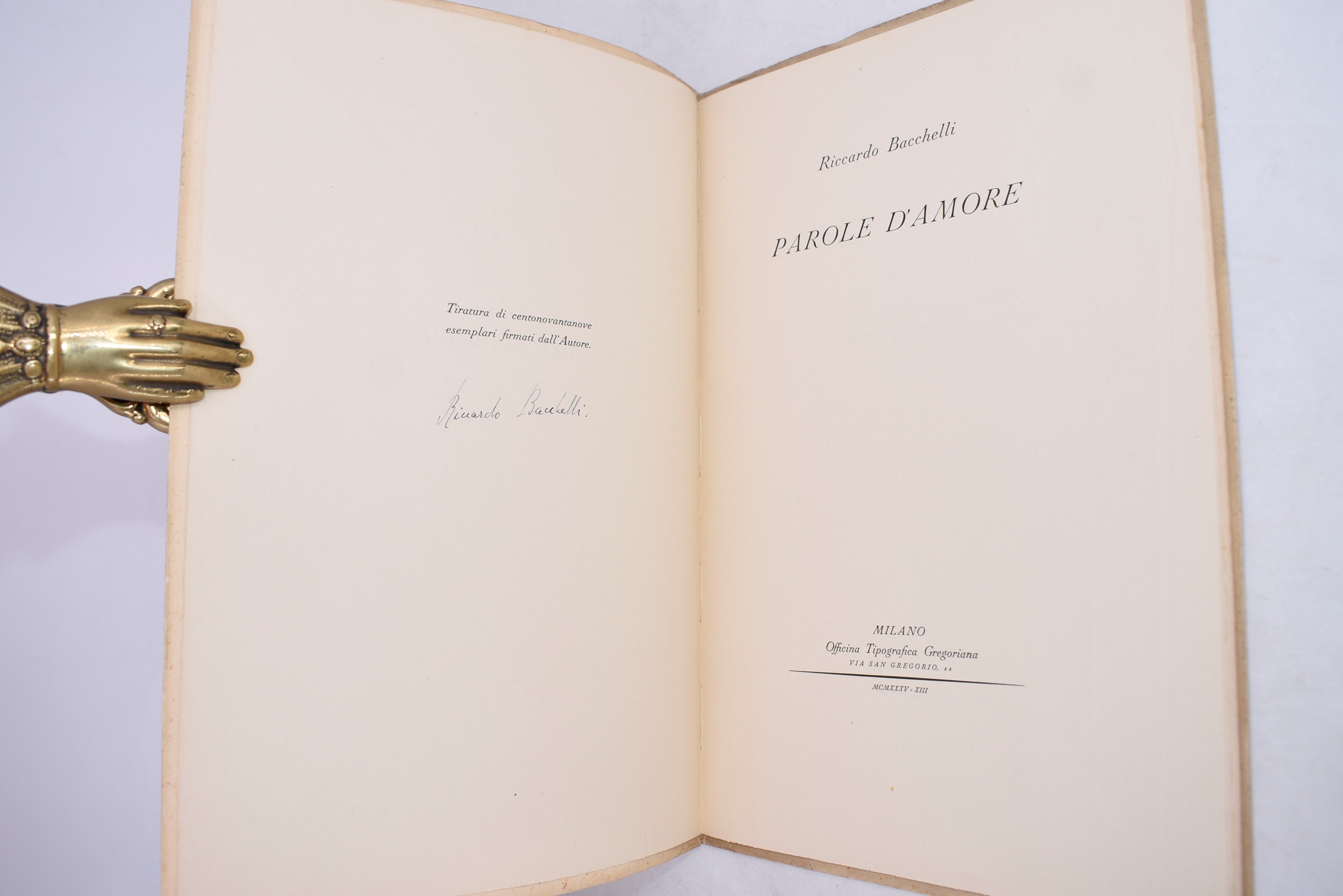 Bacchelli, Riccardo. Parole D'amore. 1935.