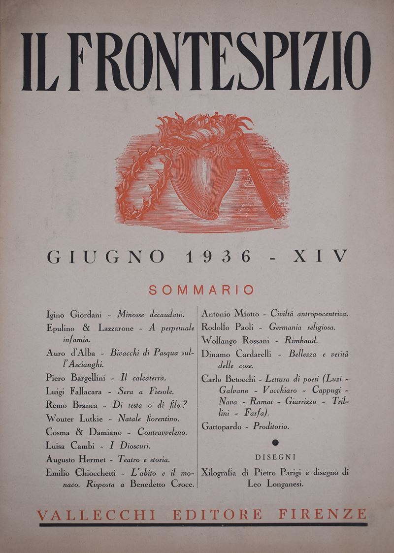 Bargellini, Piero. il Frontespizio (giugno) Anno VIII N. 6. 1936.