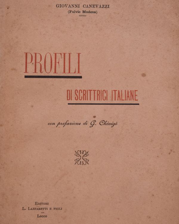 CANEVAZZI, Giovanni (Fulvio Modena). PROFILI DI SCRITTRICI ITALIANE. 1898.