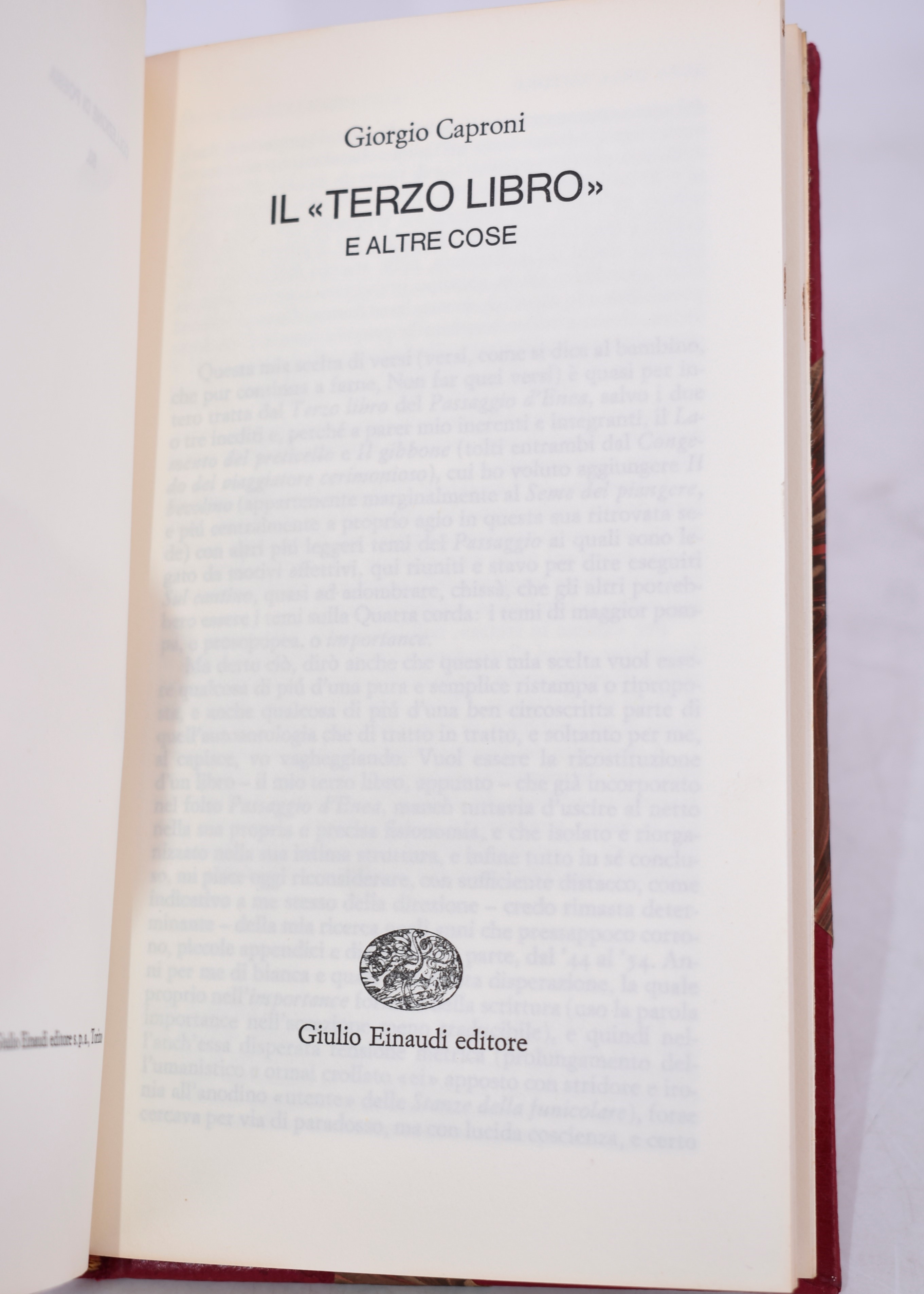 Caproni, Giorgio. il “terzo Libro” e Altre Cose. 1968.
