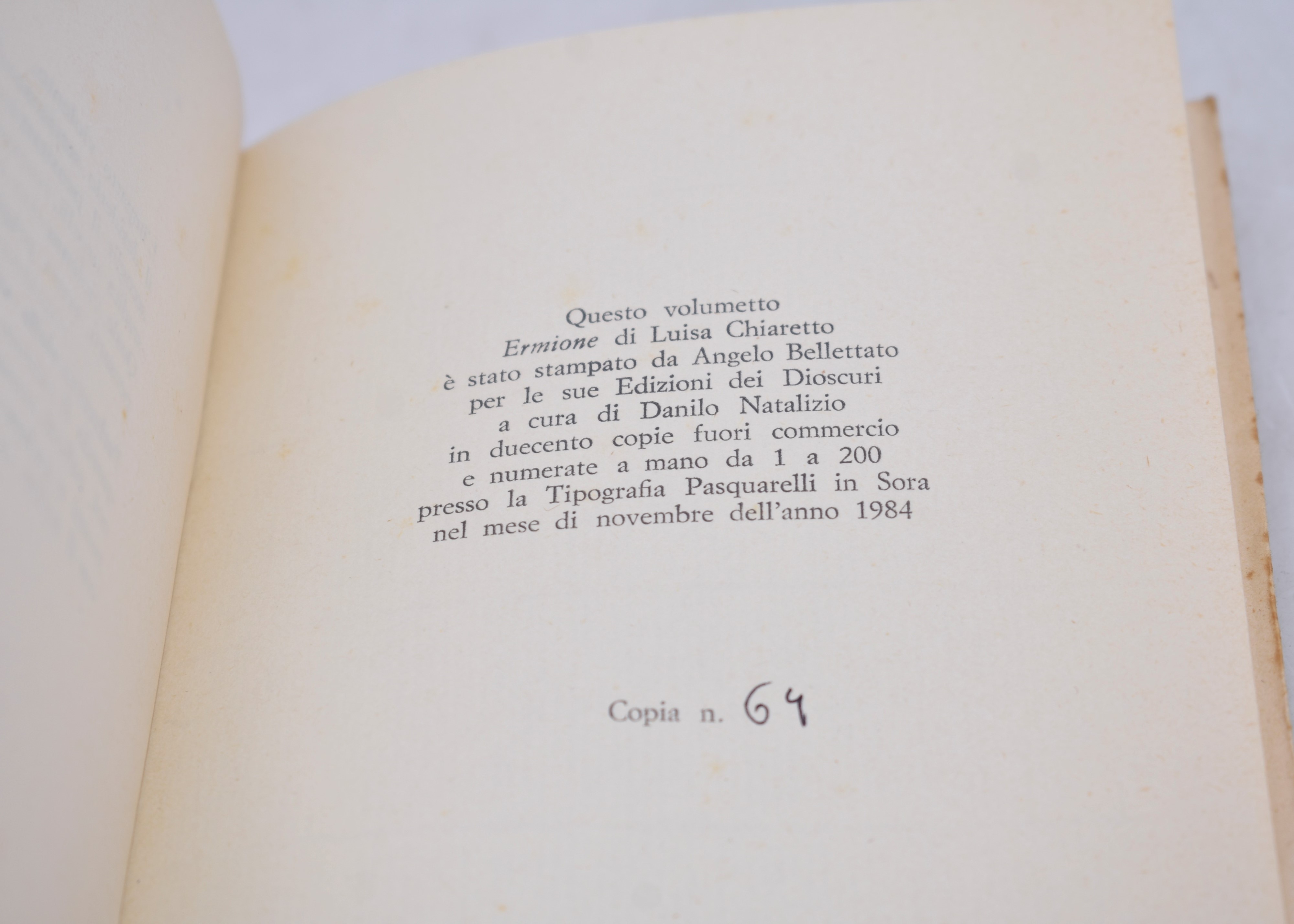Chiaretto, Luisa. Ermione. 1984