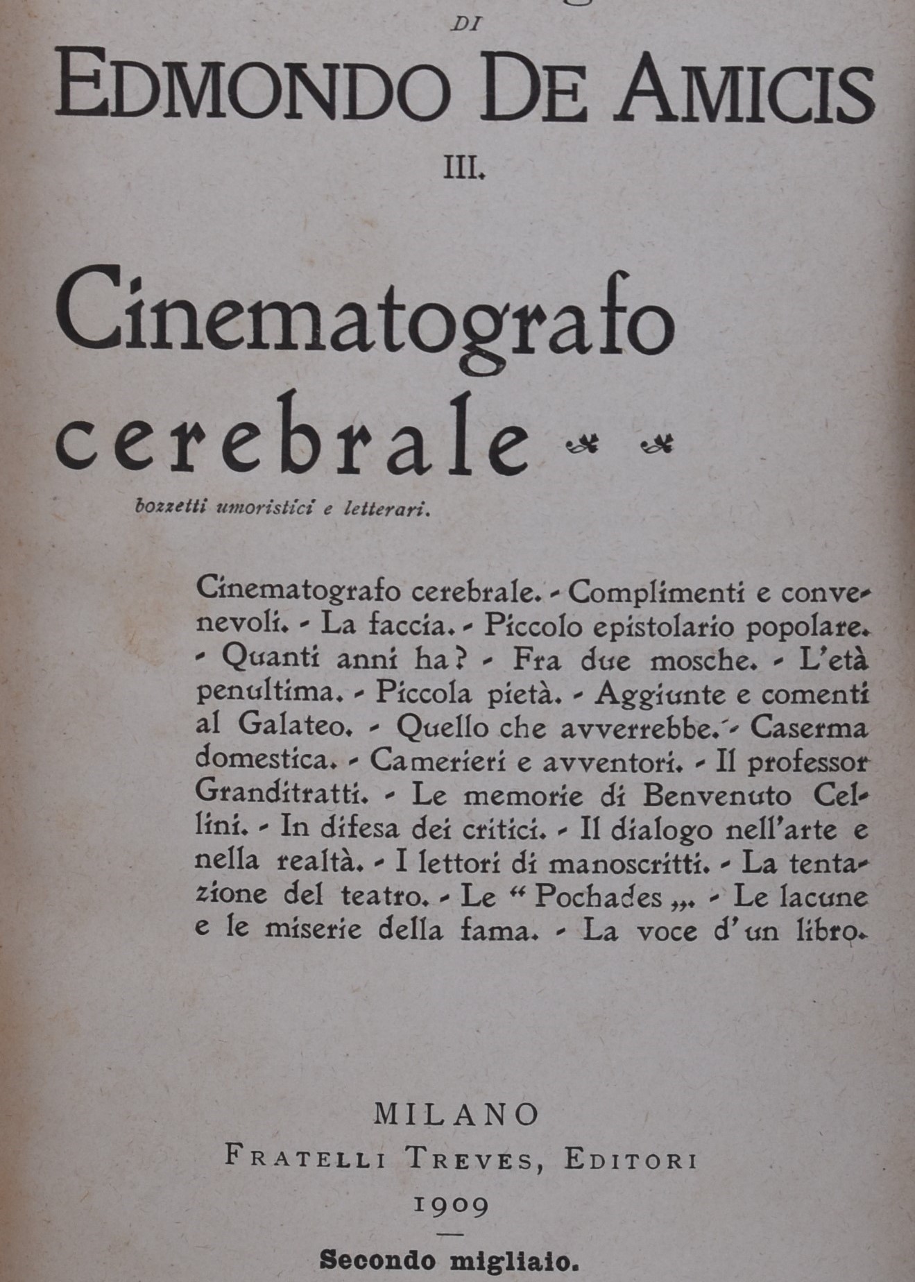De Amicis, Edmondo. Cinematografo Cerebrale. 1909.