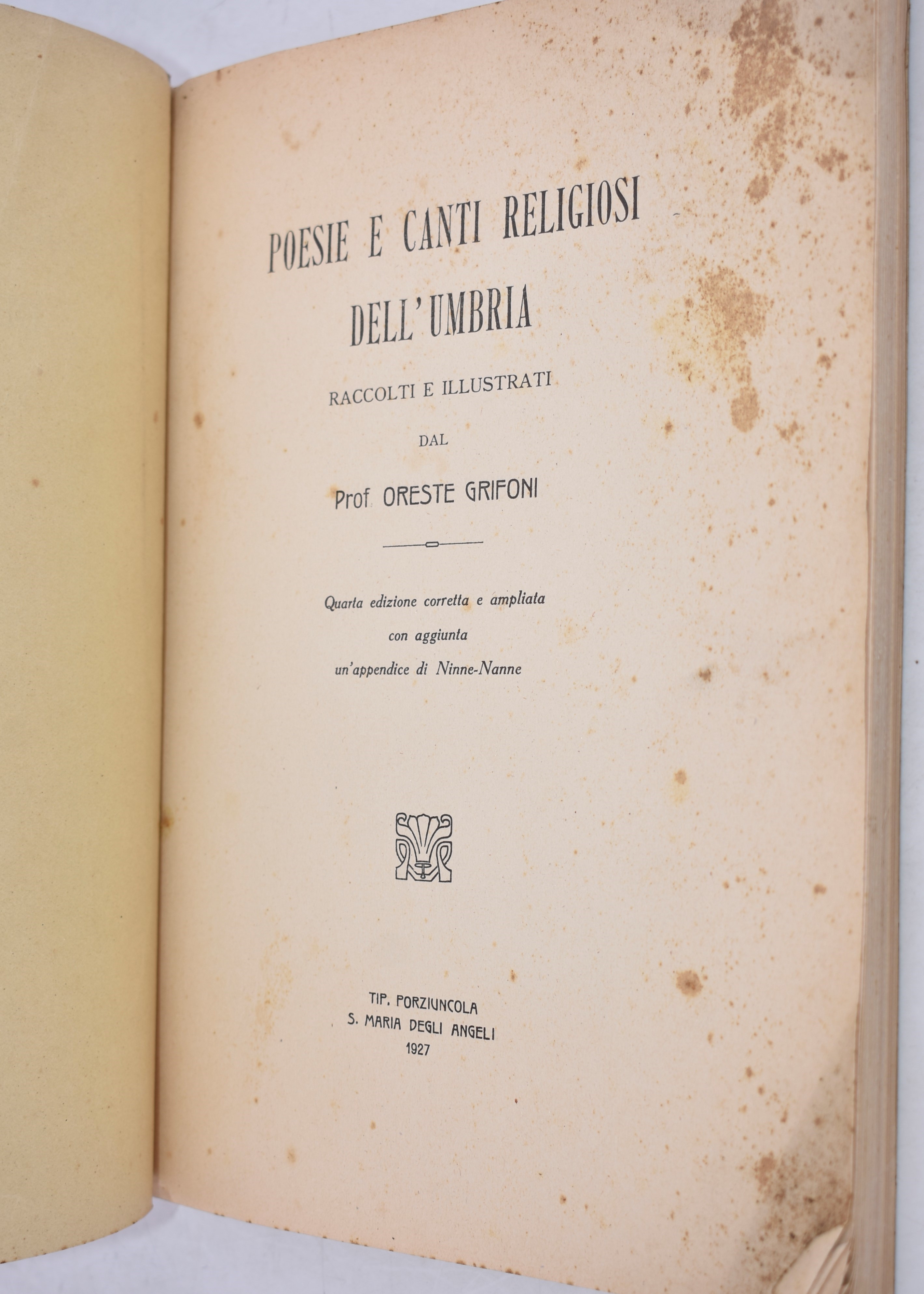 Grifoni, Oreste. Poesie e Canti Religiosi Dell'umbria. 1927.