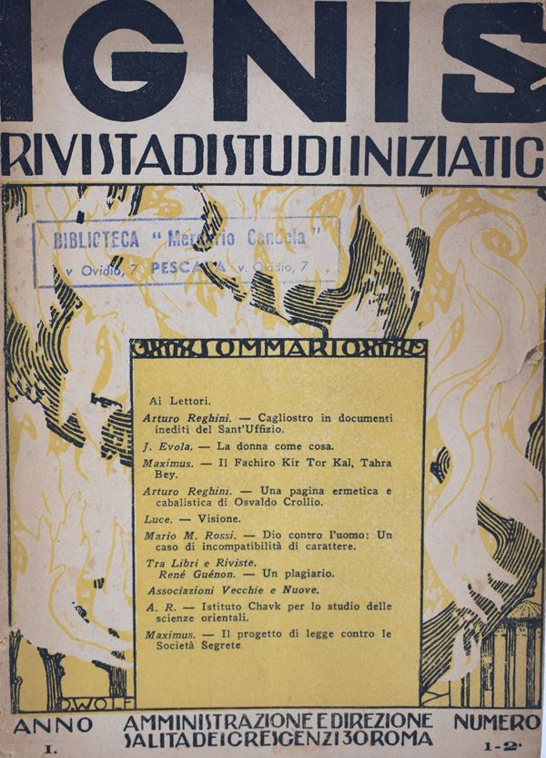 IGNIS. RIVISTA DI STUDI INIZIATICI, ANNO I N. 1-2. 1925.  - Auction Ancient and rare books, italian first editions of 20th century - Bertolami Fine Art - Casa d'Aste
