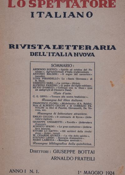 Lo Spettatore Italiano - Rivista Letteraria Dell'italia Nuova. Anno 1 N. 1. 1924.