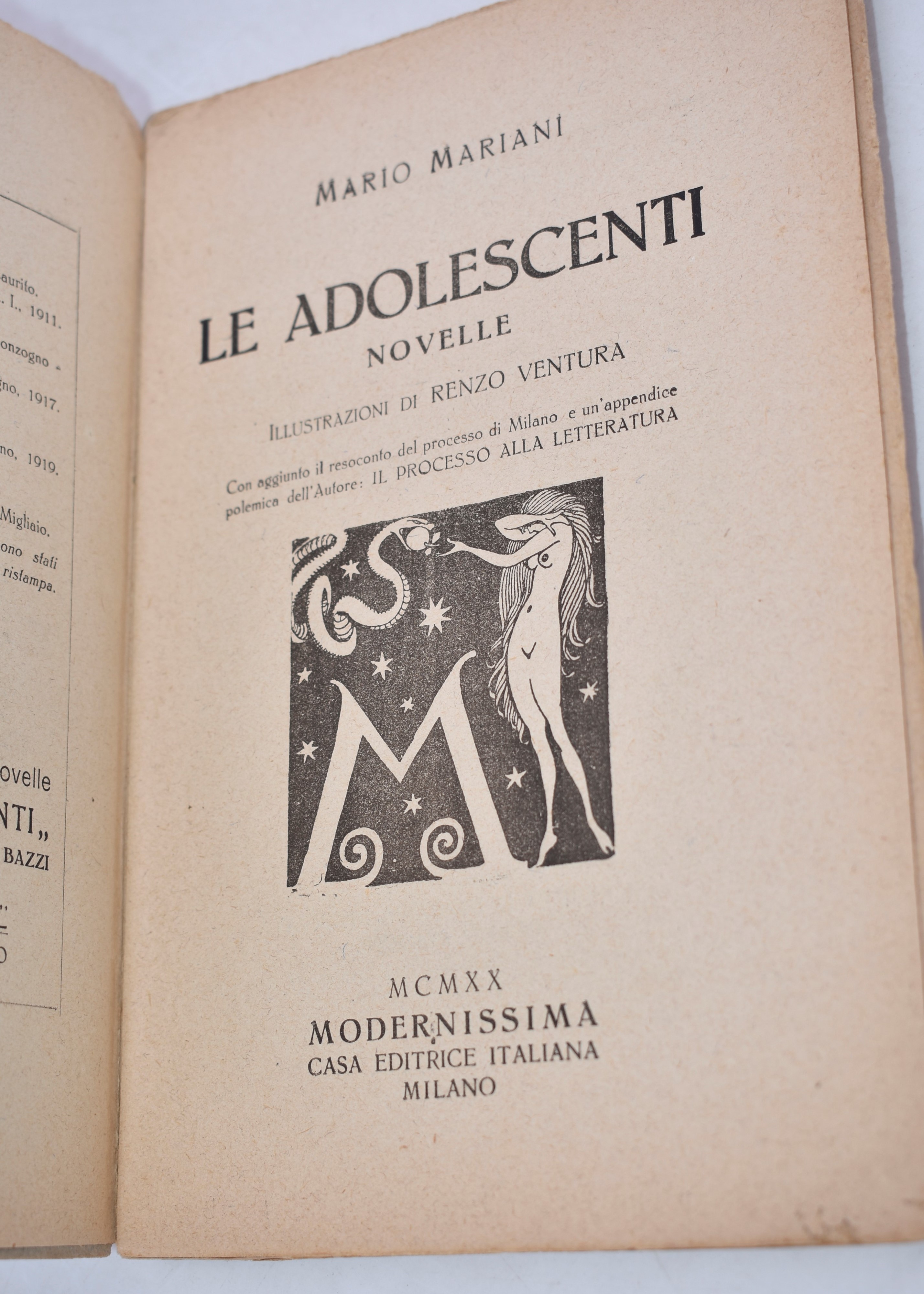 Mariani, Mario. le Adolescenti. Novelle. 1920.