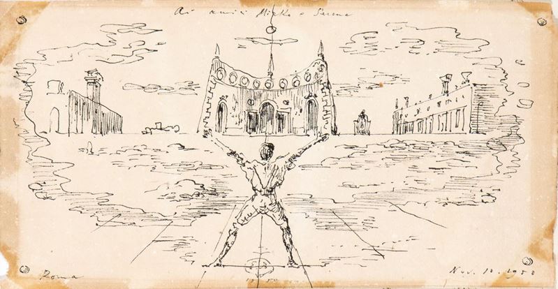 Eugène Berman - Uomo in Paesaggio Metafisico