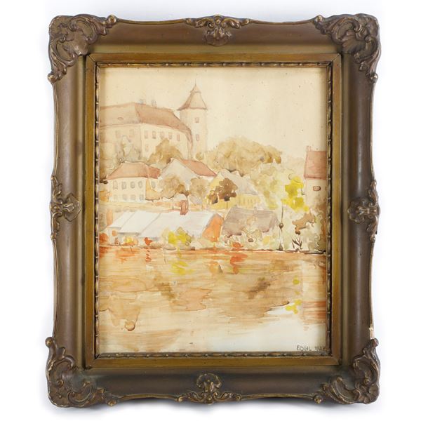 Veduta di fiume  (1927)  - acquarello su carta - Asta Smart Auction: arredo, dipinti, sculture, argenti e altro a prezzi vantaggiosi - Bertolami Fine Art - Casa d'Aste