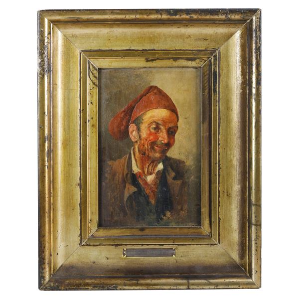 Pittore italiano, ritratto virile con cappello rosso;  (fine XIX  inizi XX secolo)  - dipinto ad olio su tavola - Asta Smart Auction: arredo, dipinti, sculture, argenti e altro a prezzi vantaggiosi - Bertolami Fine Art - Casa d'Aste