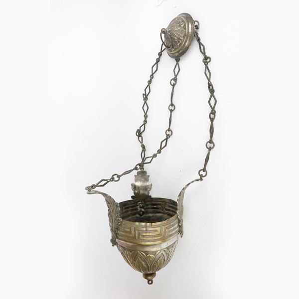 Lampada in sospensione in metallo argentato
