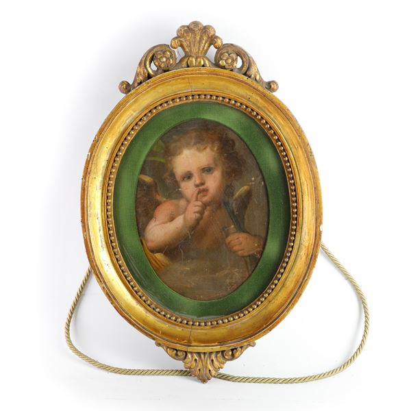 Winged putto with oval shape  (early 19th century)  - oil painting on canvas - Auction Smart Auction: furniture, paintings, sculptures, silver and more at affordable prices - Bertolami Fine Art - Casa d'Aste