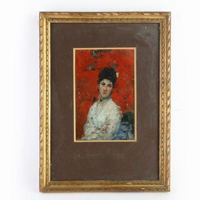 Ritratto di Dama su Sfondo Rosso