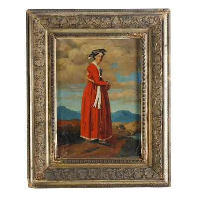Ritratto di Popolana in Rosso con Vestito Regionale