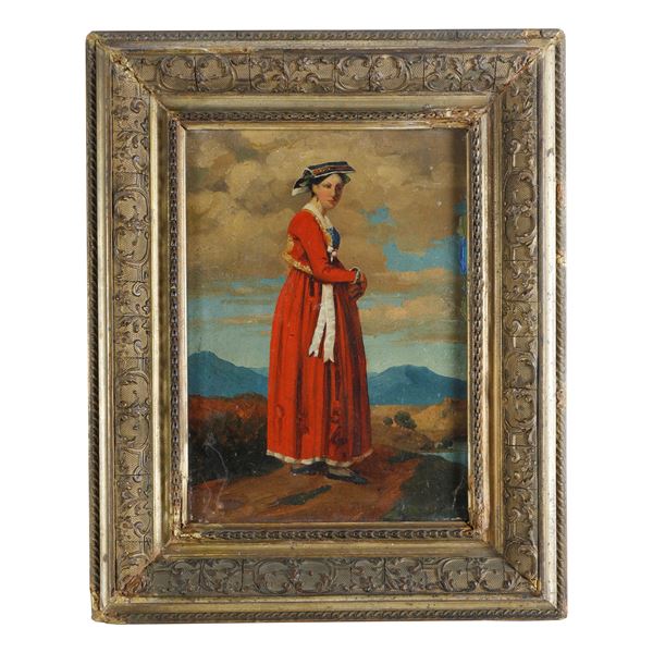 Portrait of a commoner in red with regional dress