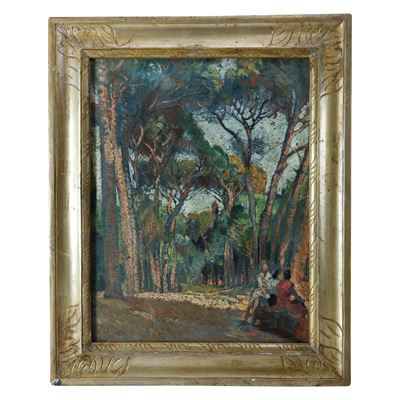 Scorcio di Paesaggio con Pini e Persone
