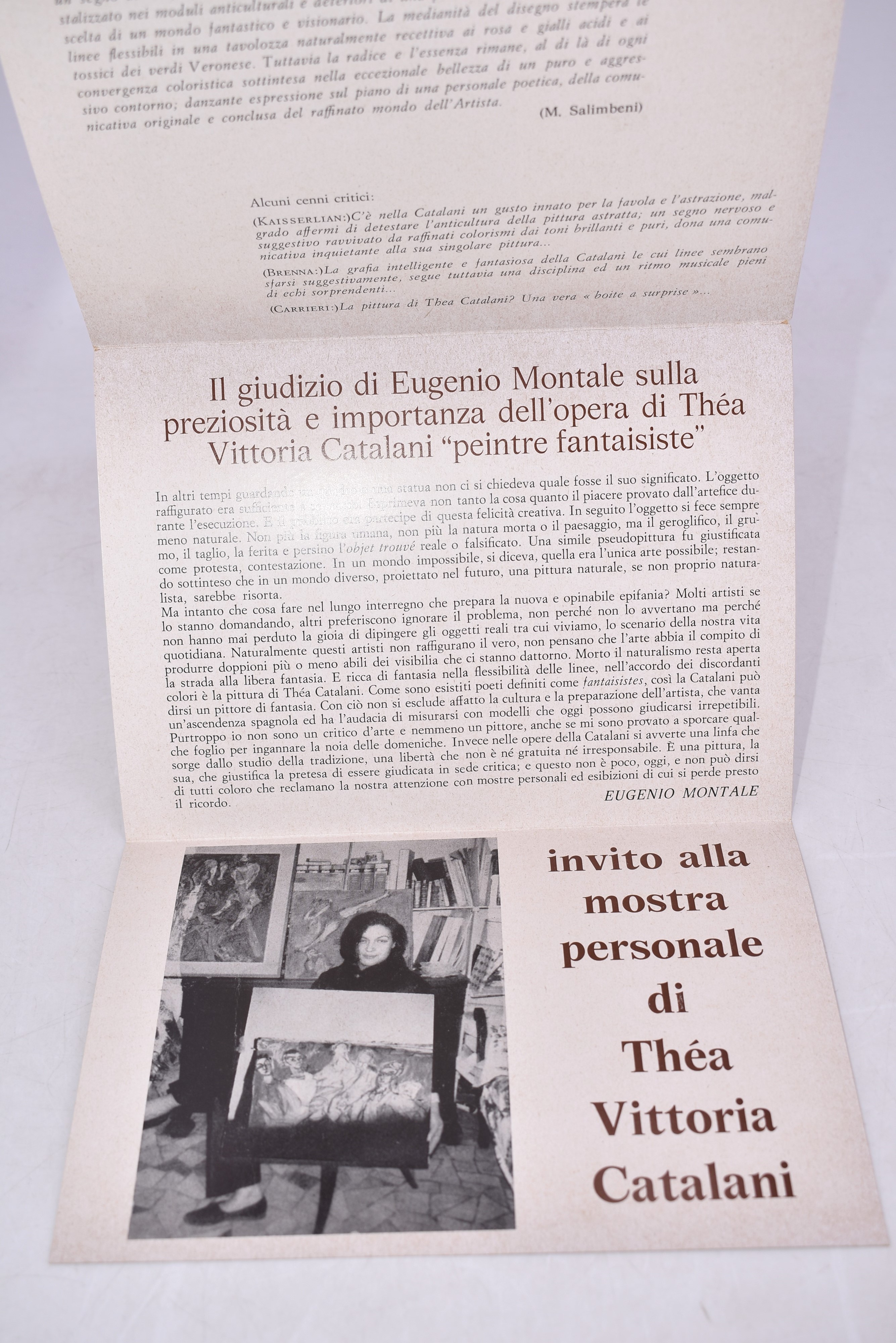 Catalani, Thea Vittoria. Invito alla Mostra Personale. 1970.