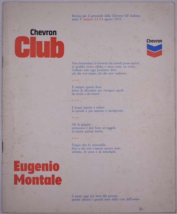 CHEVRON CLUB – EUGENIO MONTALE. AGOSTO 1972.  - Asta Libri antichi, rarità bibliografiche e prime edizioni del '900 - Bertolami Fine Art - Casa d'Aste