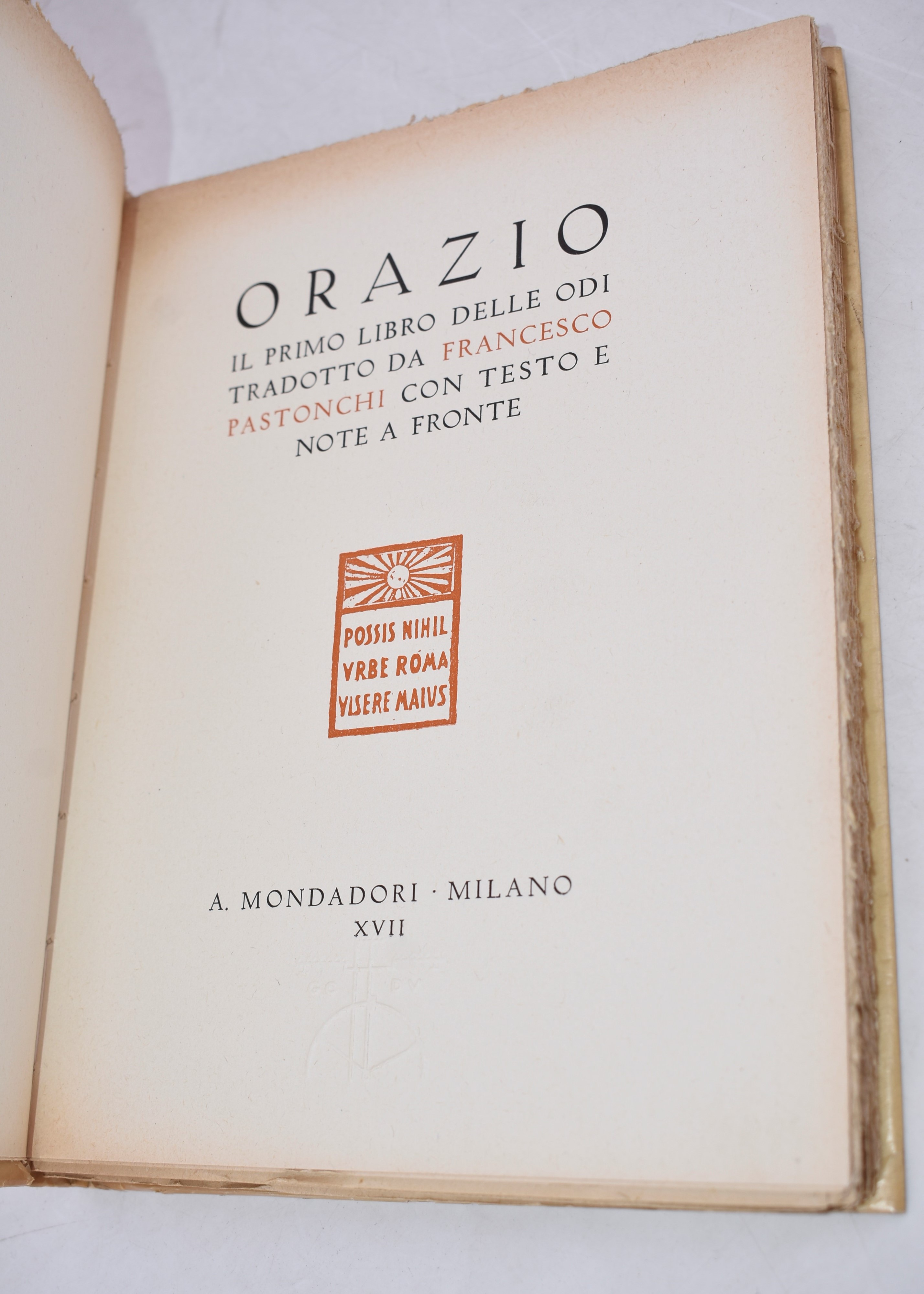 Orazio. il Primo Libro delle Odi. 1939.