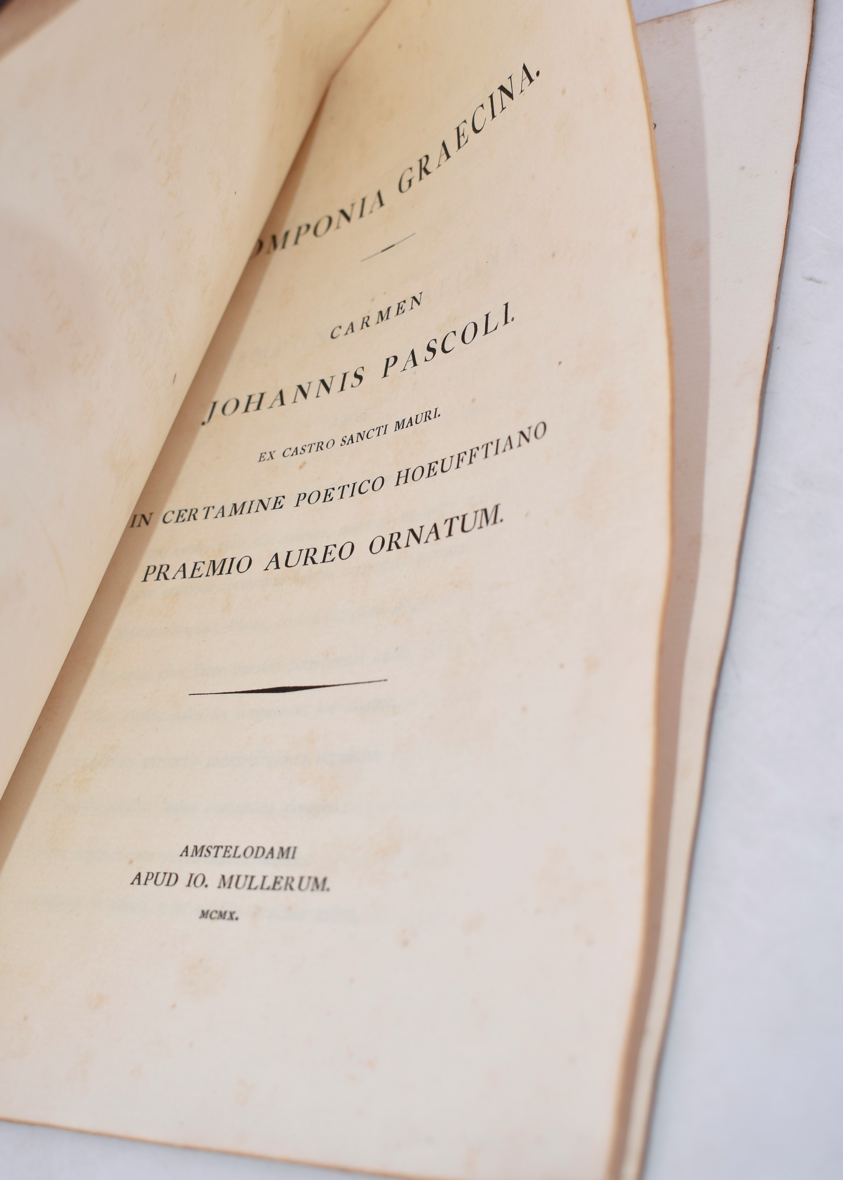 Pascoli, Giovanni. Pomponia Graecina. Carmen Johannis Pascoli Ex Castro Sancti Mauri. in Certamin...