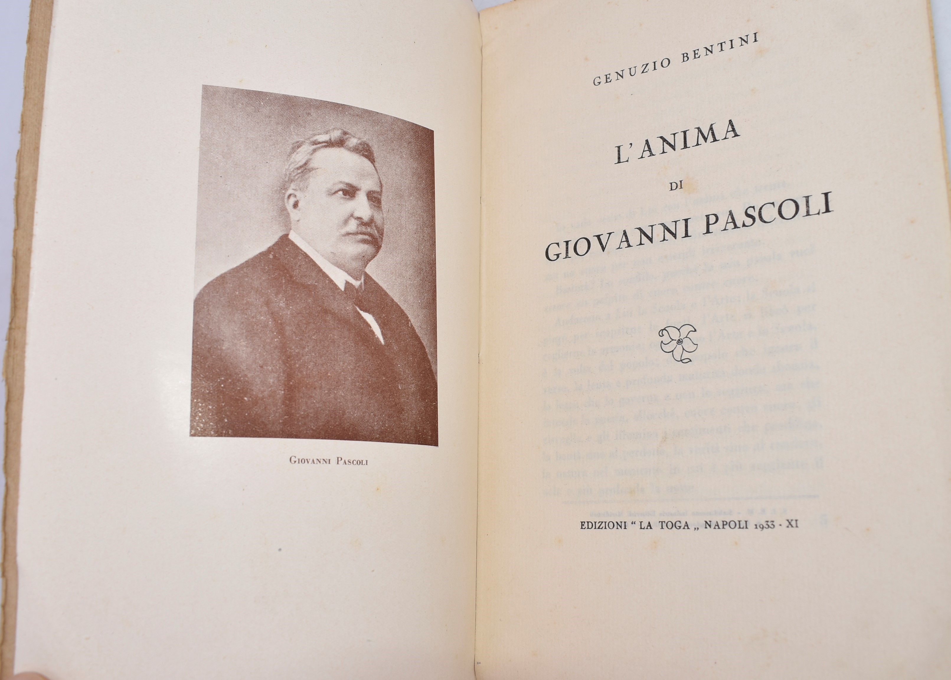 Bentini, Genuzio. L’anima di Giovanni Pascoli. 1933.