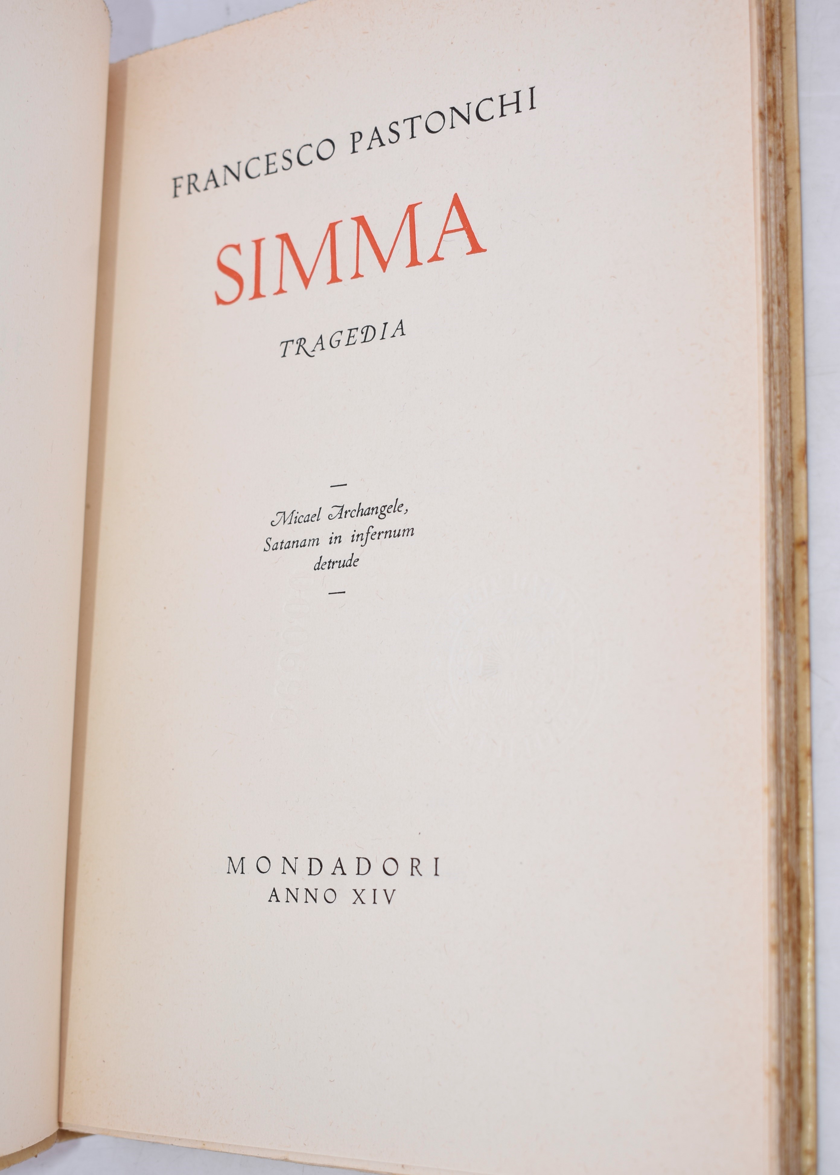 Pastonchi, Francesco. Simma. Tragedia. 1936.