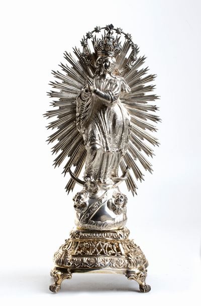 Scultura Italiana in Argento Raffigurante la Vergine Immacolata