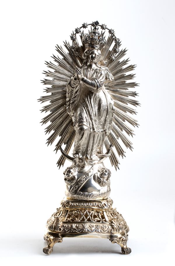 Gennaro Russo - Scultura italiana in argento raffigurante la Vergine Immacolata
