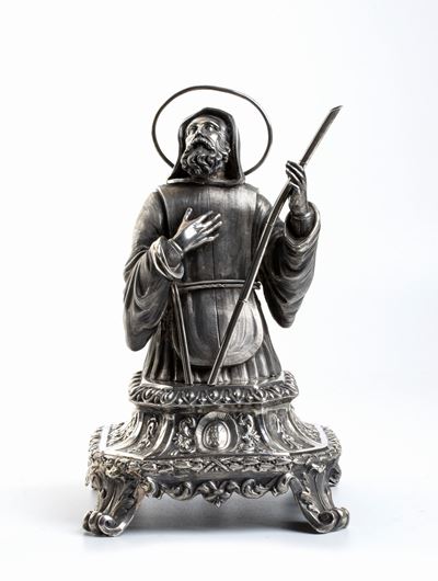 Scultura Italiana in Argento Raffigurante San Francesco da Paola