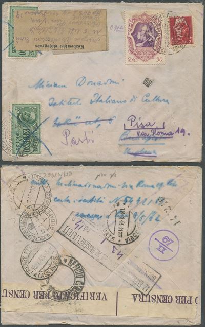 Storia postale, lettera espressa 18.01.1943 da Firenze per l’Ungheria (rispedita per posta ordina...