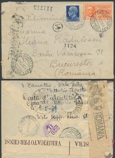 Busta raccomandata, 13.11.1942, destinazione Romania, con sigilli di censura