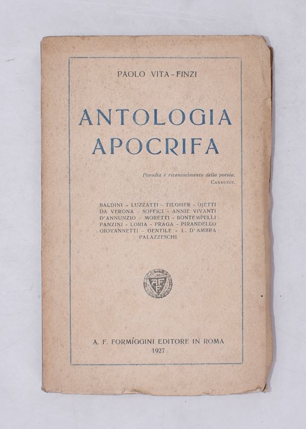 VITA-FINZI, Paolo. ANTOLOGIA APOCRIFA. 1927.  - Auction Ancient and rare books, italian first editions of 20th century - Bertolami Fine Art - Casa d'Aste