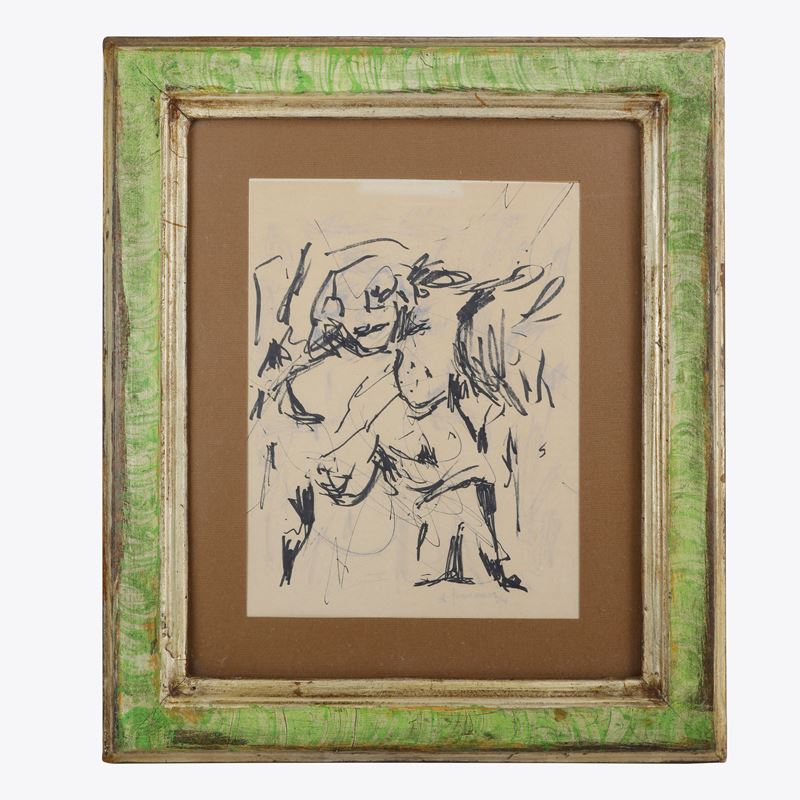 Lotto di 2 Paesaggi Ad Acquarello su Carta ed 1 Disegno Concettuale Figurato su Carta