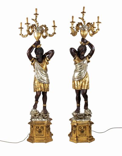 Coppia di Lampade da Terra con Mori Veneziani in Stile Barocco