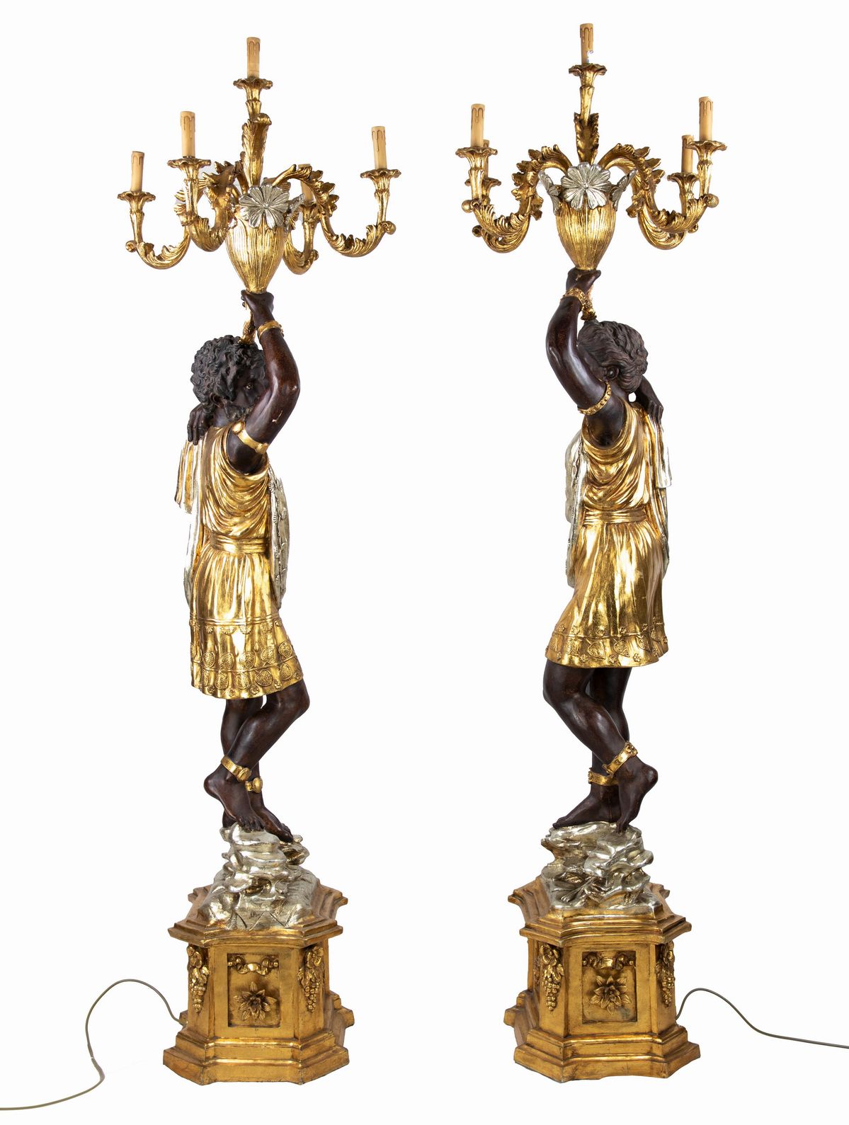 Coppia di Lampade da Terra con Mori Veneziani in Stile Barocco