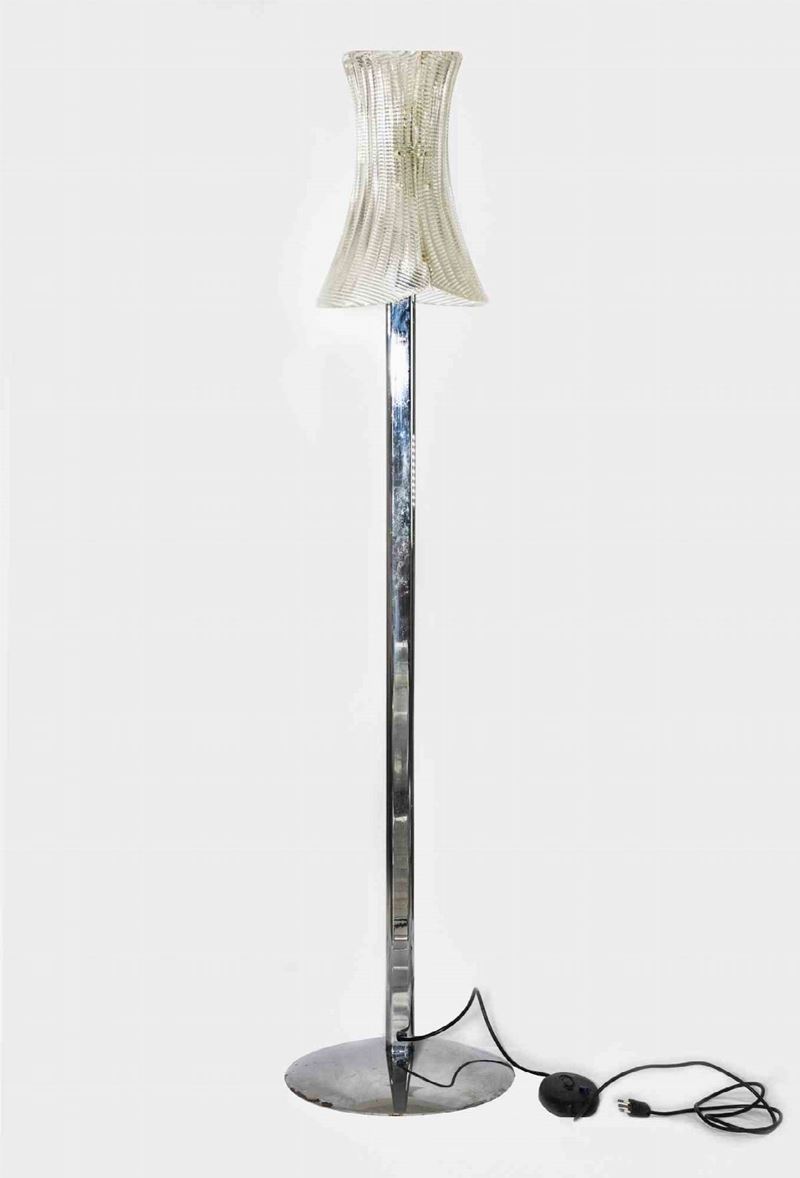 Lampada da Terra Vintage in Metallo e Vetro