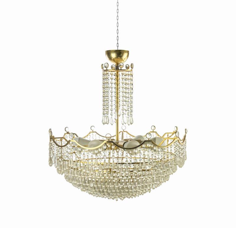 Lampadario Vintage con Gocce di Cristallo