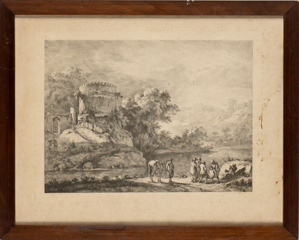 Jean Jacques  de Boissieu : Landscape with rescue from the water  (1797)  - Auction Old Master and Modern Prints, Matrices, Maps, Photography - Bertolami Fine Art - Casa d'Aste