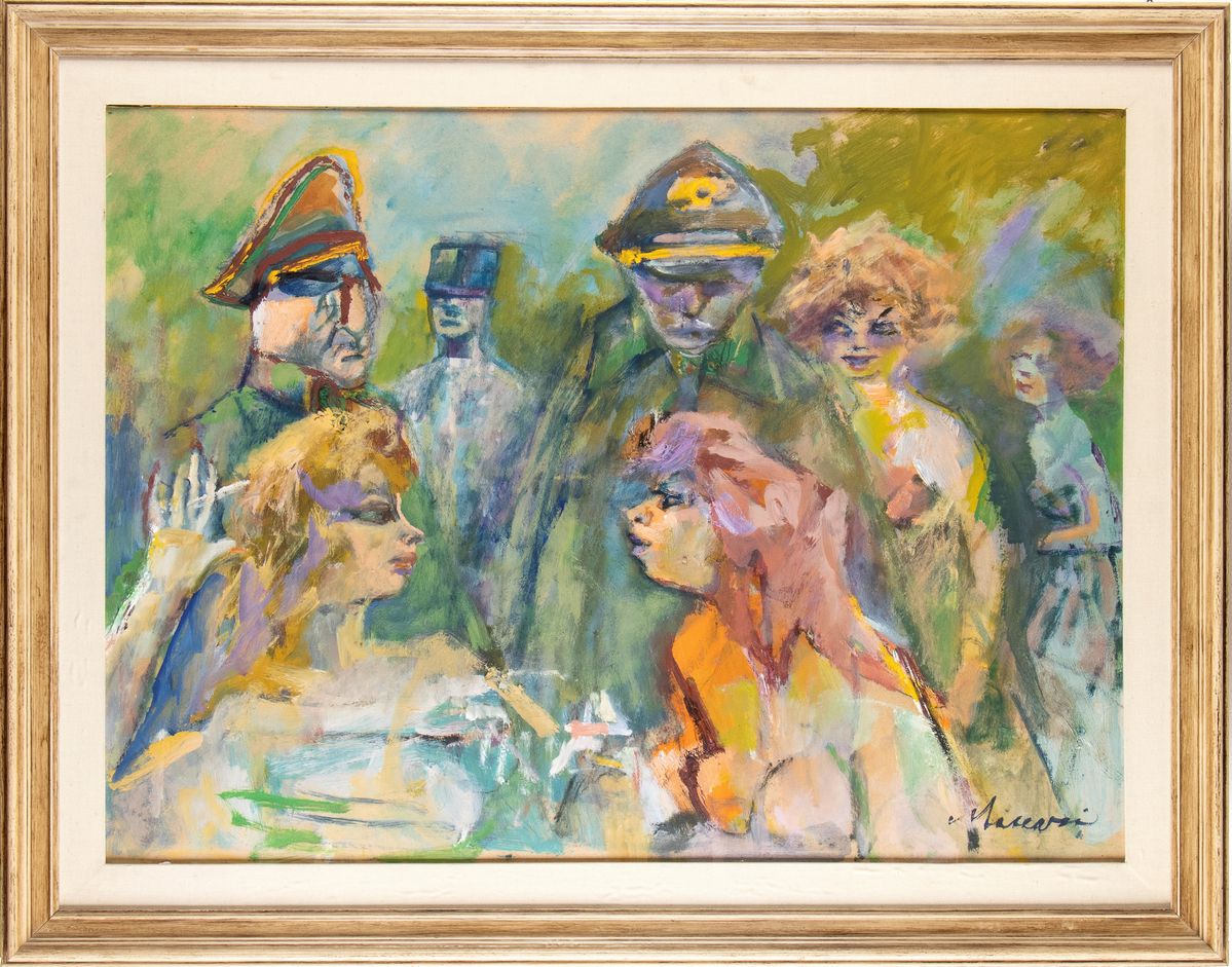 Mino Maccari - Militari e Giovani Donne