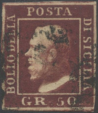 Certificato R. Diena, Sicilia — francobollo, 1859, 50 gr. n.14 usato