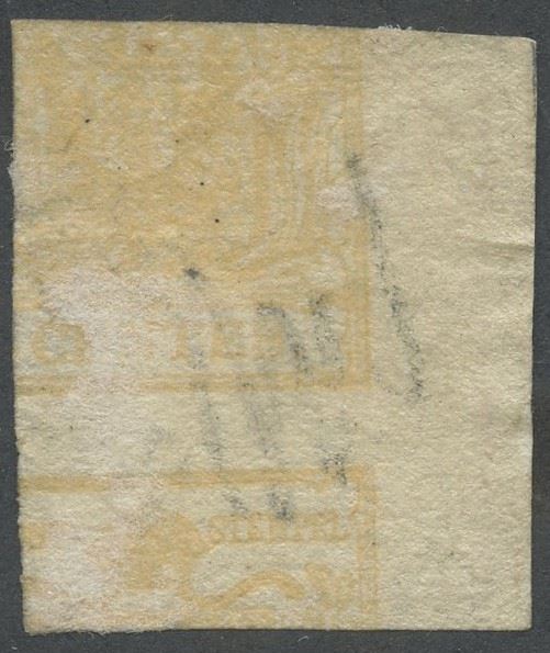 Lombardo-Veneto, 5 centesimi giallo ocra (stampa recto) con dicitura “DIRITTA” n. 13A, 1850