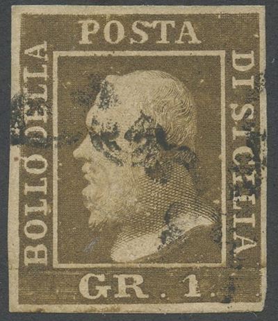 Alberto Diena, Sicilia, 1 gr. bruno ruggine (1859) n. 3 usato
