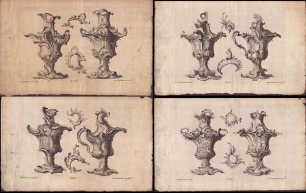 Franz Xaver Habermann - 4 etchings with vases decorated with rocaille