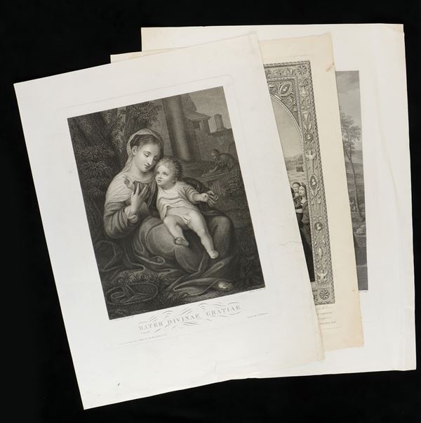 Lot of 3 engravings after Correggio, Raphael and Titian