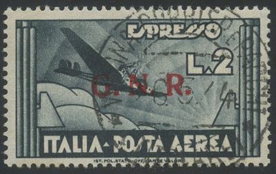 1944, 2 Lire Ardesia con soprastampa G.N.R. (Espresso n.73), annullo “TITOLARE”