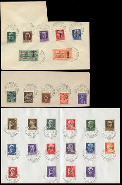 R.S.I., Serie ordinaria e fascetti con soprastampa capovolta, 1944 (completamenti mancanti)