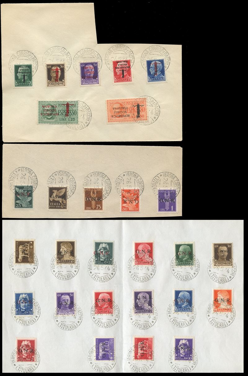R.S.I., Serie ordinaria e fascetti con soprastampa capovolta, 1944 (completamenti mancanti)