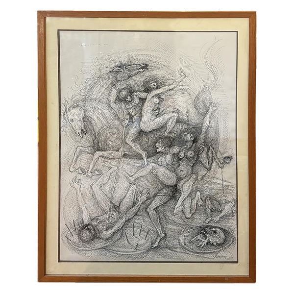 ANGELO CANEVARI : Figure nude che lottano  - disegno ad inchiostro di china su carta - Asta Smart Auction: arredo, dipinti, sculture, argenti e altro a prezzi vantaggiosi - Bertolami Fine Art - Casa d'Aste